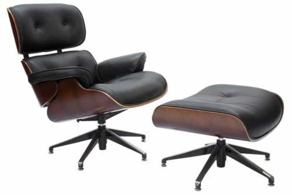 Eames Replica Lounge Chair & Ottoman - 5 - Star - Premium Leather - Black Armchair Fast shipping On sale