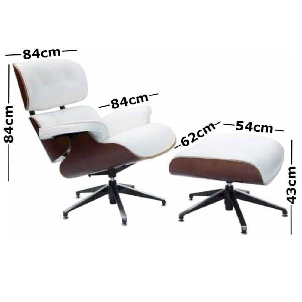 Eames Replica Lounge Chair & Ottoman - 5 - Star - Premium Leather - White Armchair Fast shipping On sale