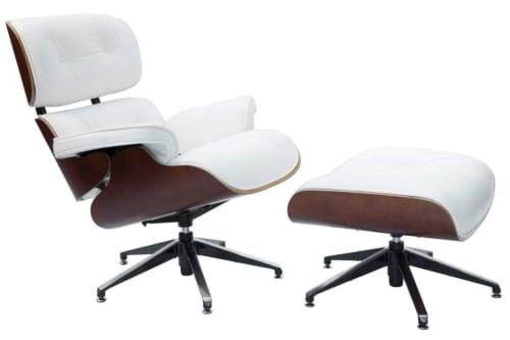 Eames Replica Lounge Chair & Ottoman - 5 - Star - Premium Leather - White Armchair Fast shipping On sale