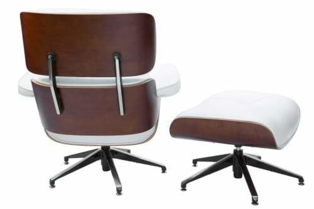 Eames Replica Lounge Chair & Ottoman - 5-Star - Premium Leather - White Armchair Fast shipping On sale