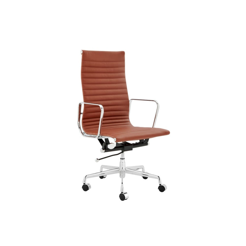 Eames Replica Standard Aluminium High Back Office Computer Work Task Chair - Tan Leather Fast shipping On sale