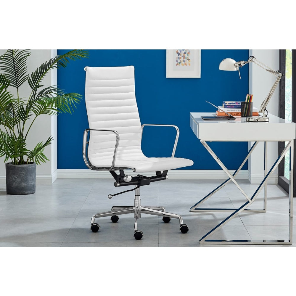 Eames Replica Standard Aluminium High Back Office Computer Work Task Chair - White Leather Fast shipping On sale