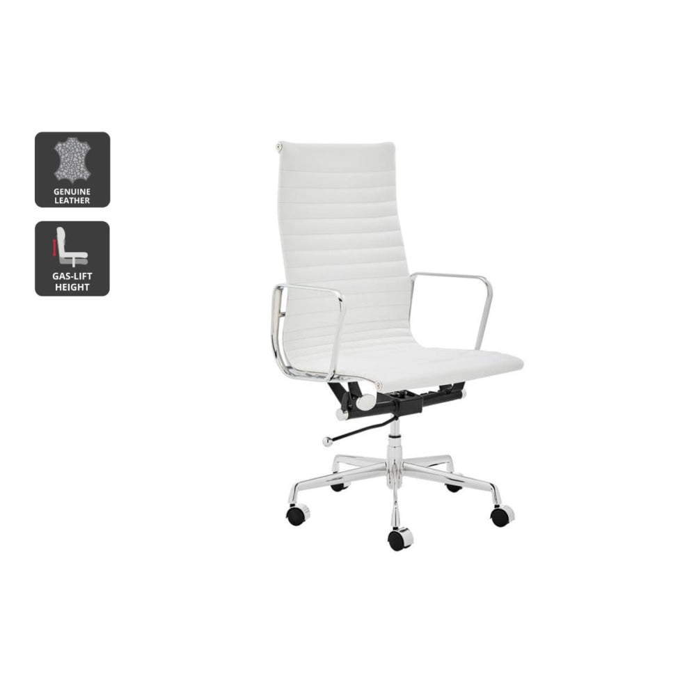 Eames Replica Standard Aluminium High Back Office Computer Work Task Chair - White Leather Fast shipping On sale