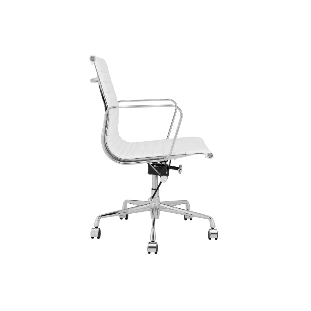 Eames Replica Standard Aluminium Low Back Office Computer Work Task Chair - White Leather Fast shipping On sale