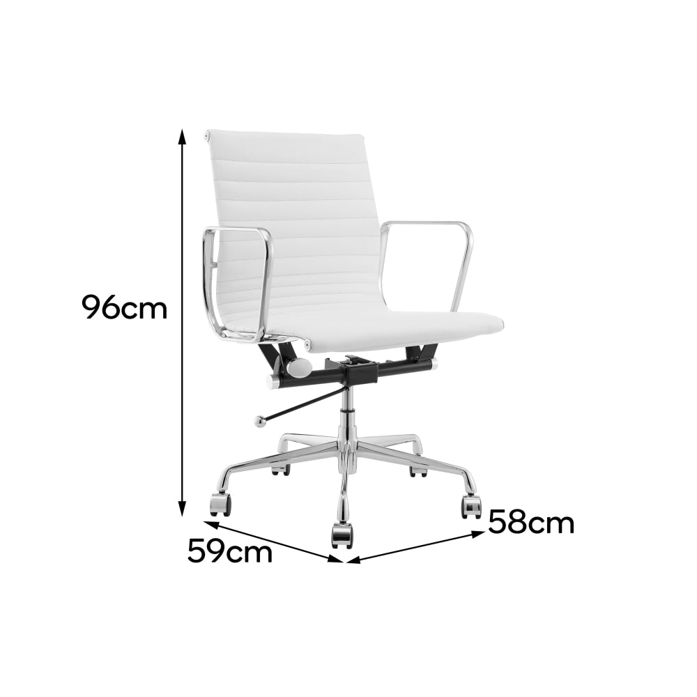 Eames Replica Standard Aluminium Low Back Office Computer Work Task Chair - White Leather Fast shipping On sale