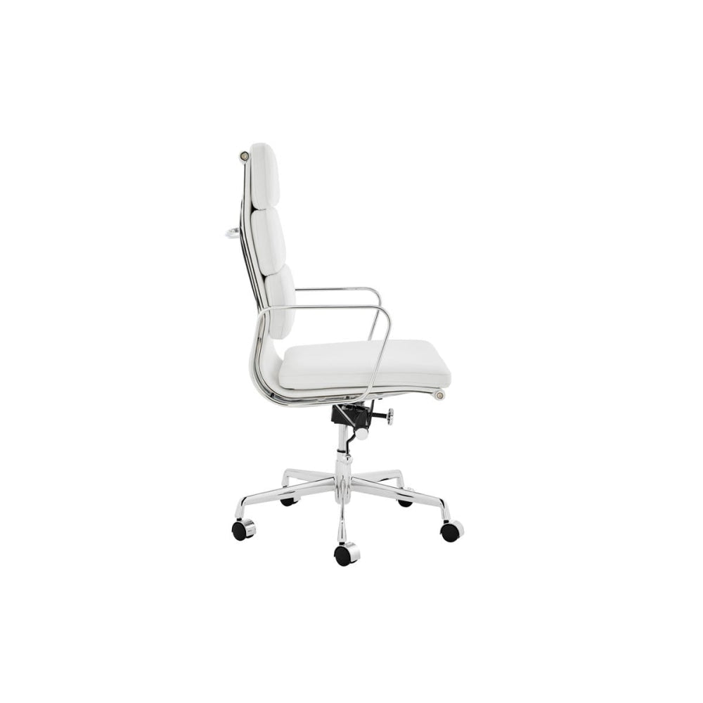 Eames Replica Standard Aluminium Padded High Back Office Computer Work Task Chair - White Leather Fast shipping On sale