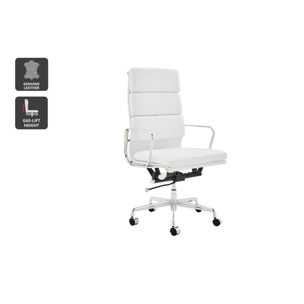 Eames Replica Standard Aluminium Padded High Back Office Computer Work Task Chair - White Leather Fast shipping On sale