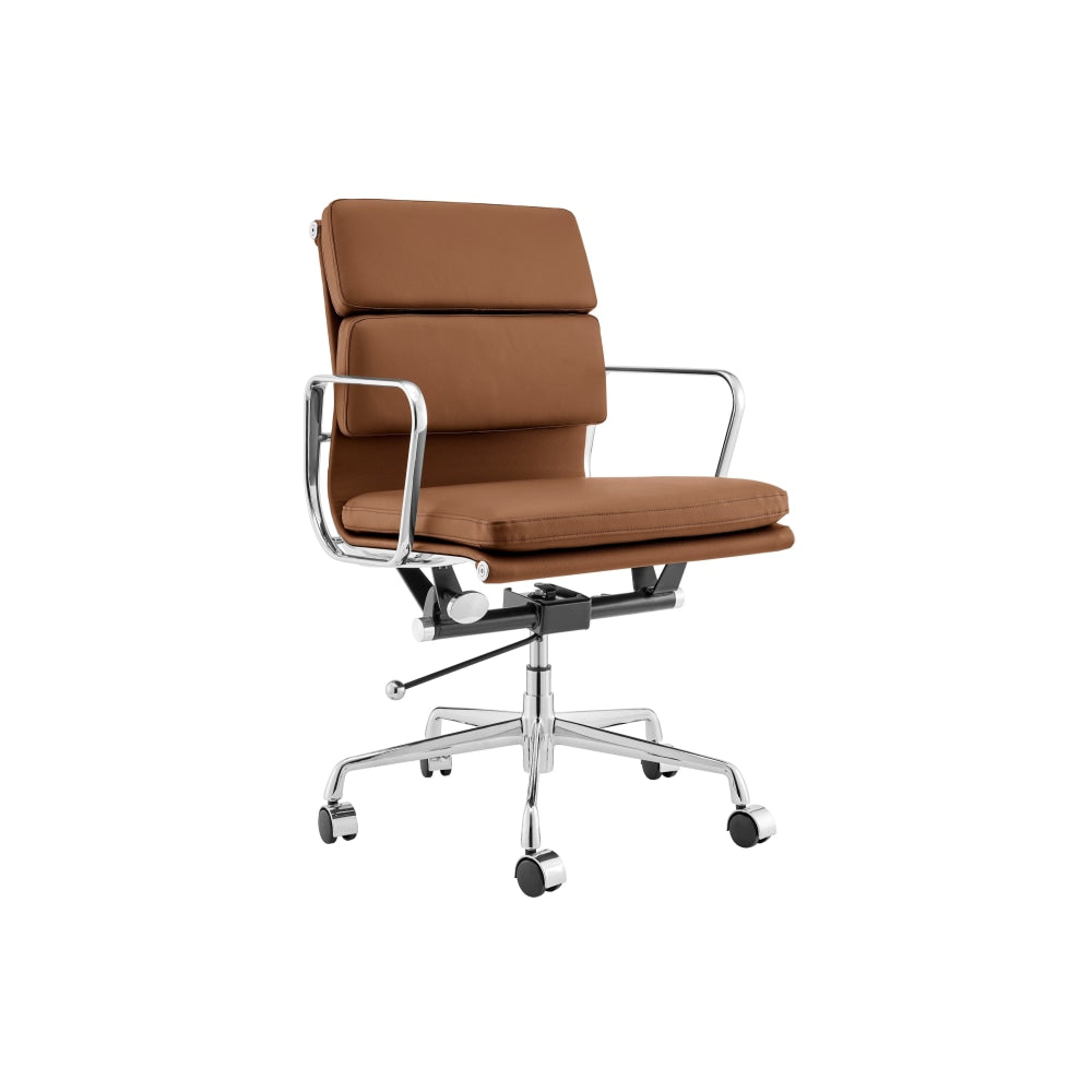 Eames Replica Standard Aluminium Padded Low Back Office Computer Work Task Chair - Tan Leather Fast shipping On sale