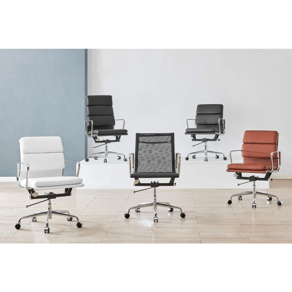 Eames Replica Standard Aluminium Padded Low Back Office Computer Work Task Chair - Tan Leather Fast shipping On sale