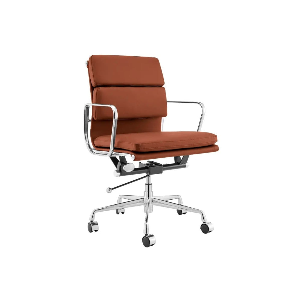 Eames Replica Standard Aluminium Padded Low Back Office Computer Work Task Chair - Tan Leather Fast shipping On sale