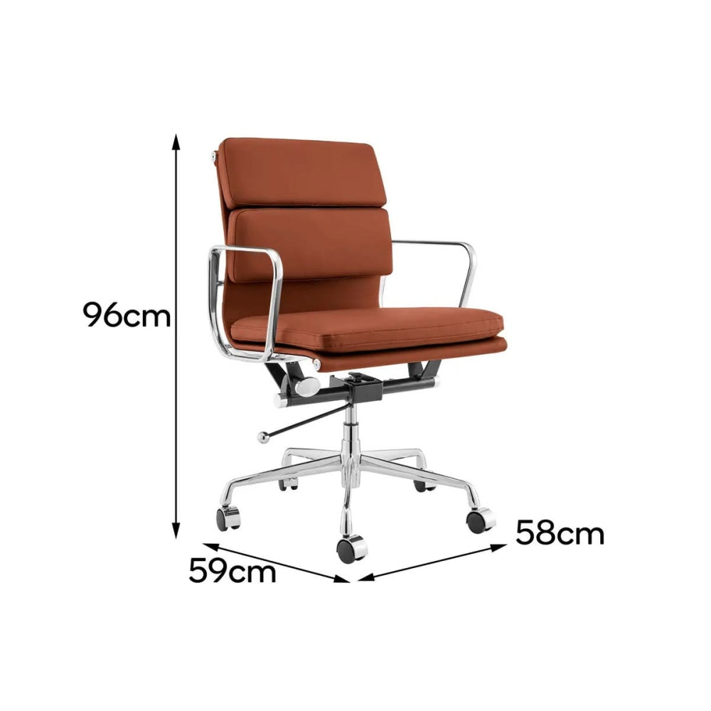 Eames Replica Standard Aluminium Padded Low Back Office Computer Work Task Chair - Tan Leather Fast shipping On sale