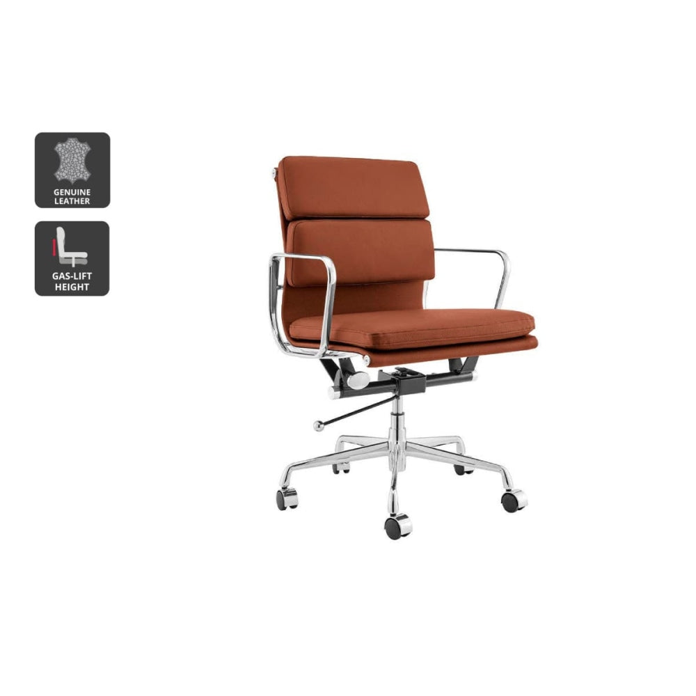 Eames Replica Standard Aluminium Padded Low Back Office Computer Work Task Chair - Tan Leather Fast shipping On sale