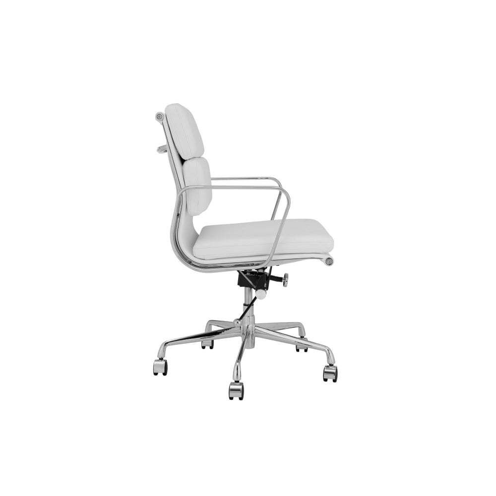 Eames Replica Standard Aluminium Padded Low Back Office Computer Work Task Chair - White Leather Fast shipping On sale