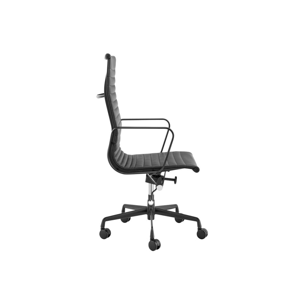 Eames Replica Standard Matte Black Aluminium High Back Office Computer Work Task Chair - Leather Fast shipping On sale