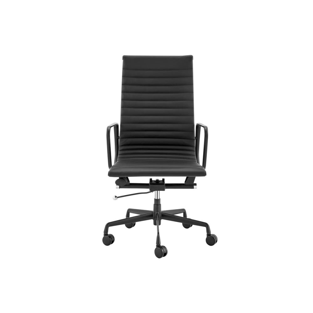 Eames Replica Standard Matte Black Aluminium High Back Office Computer Work Task Chair - Leather Fast shipping On sale