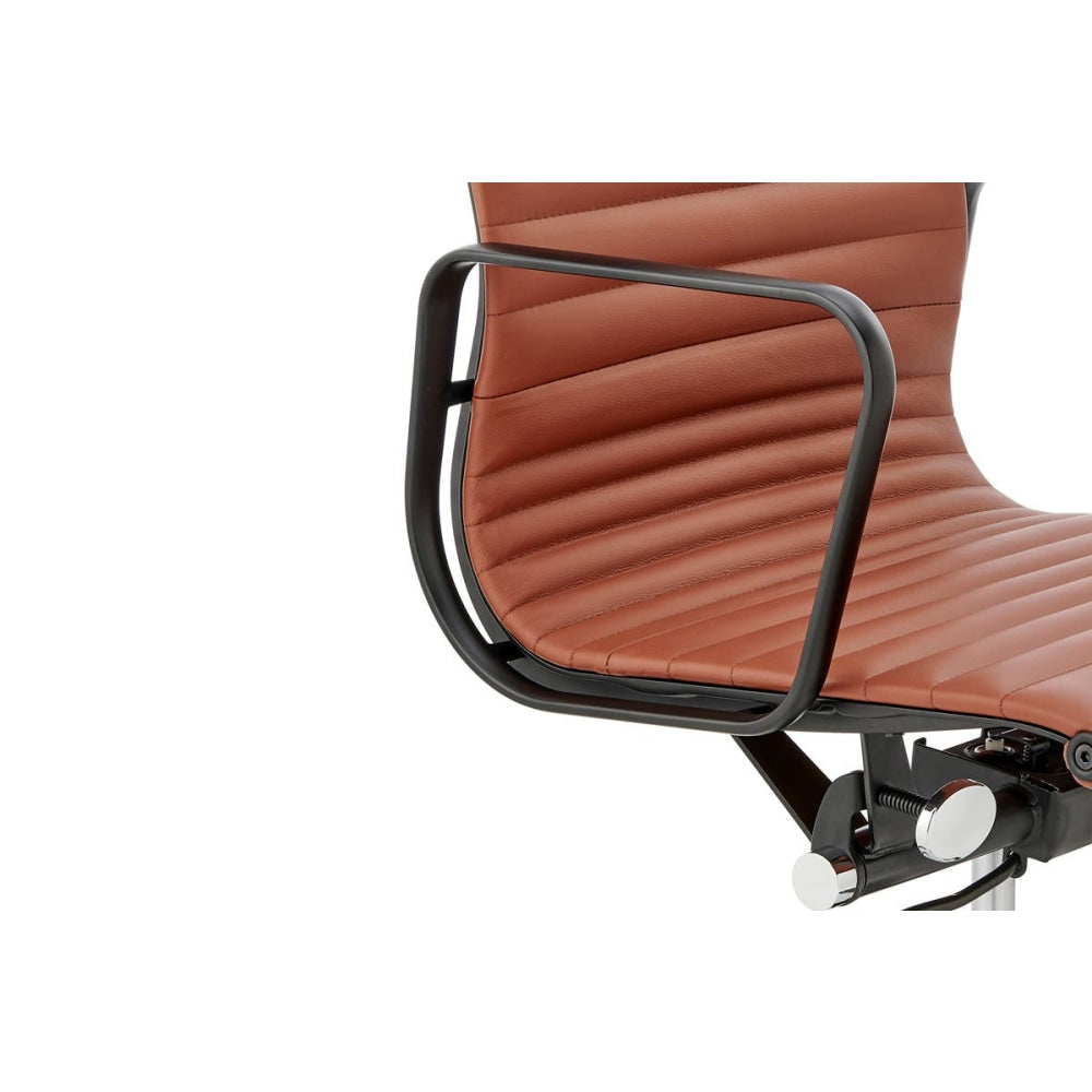 Eames Replica Standard Matte Black Aluminium Low Back Office Computer Work Task Chair - Tan Leather Fast shipping On sale