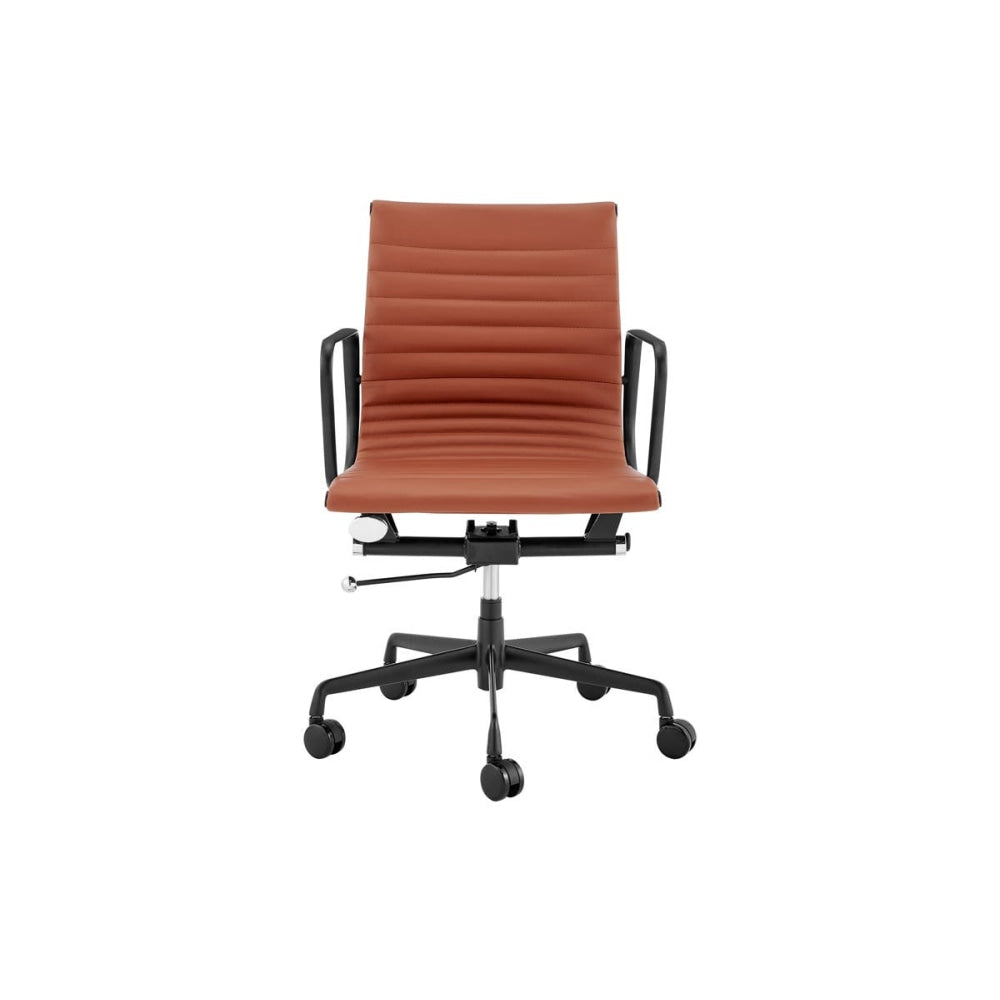 Eames Replica Standard Matte Black Aluminium Low Back Office Computer Work Task Chair - Tan Leather Fast shipping On sale