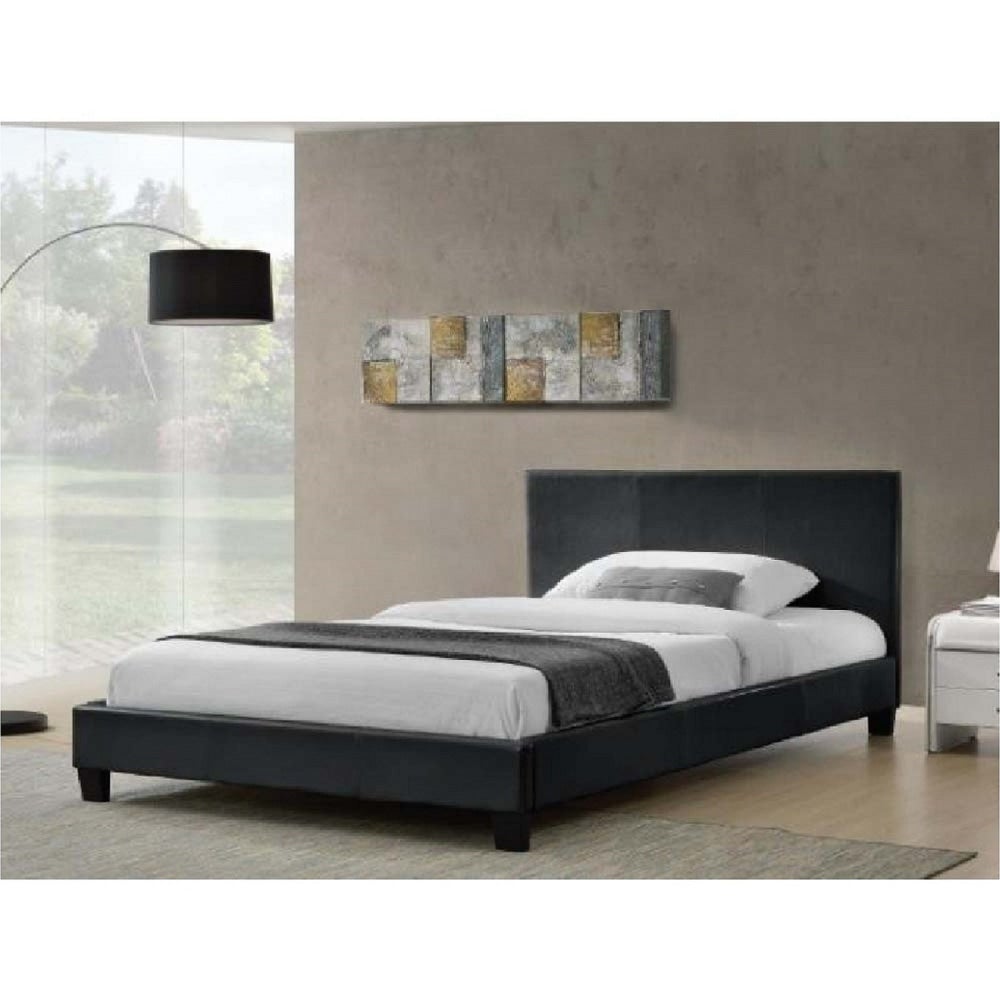 Modern Designer PU Leather Double Bed Frame With Headboard - Black Fast shipping On sale