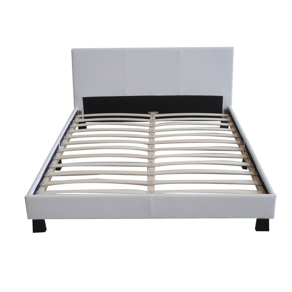 Modern Designer PU Leather Double Bed Frame With Headboard - White Fast shipping On sale