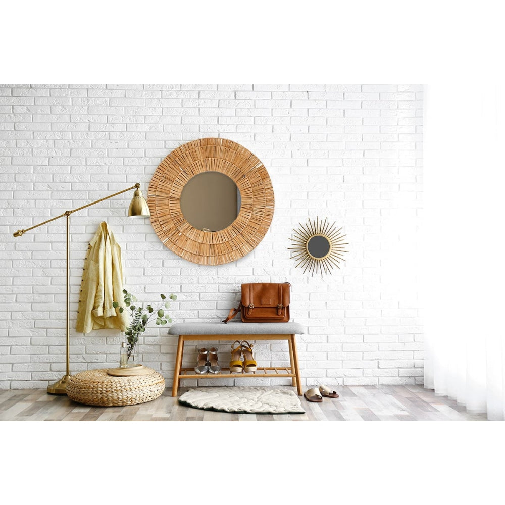 Edie Iron & Hand-Woven Crane Frame Round Wall Mirror Natural Fast shipping On sale