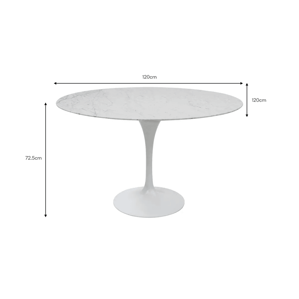 Eero Saarinen Replica Scandinavian Tulip Round Marble Kitchen Dining Table 120cm - White Fast shipping On sale