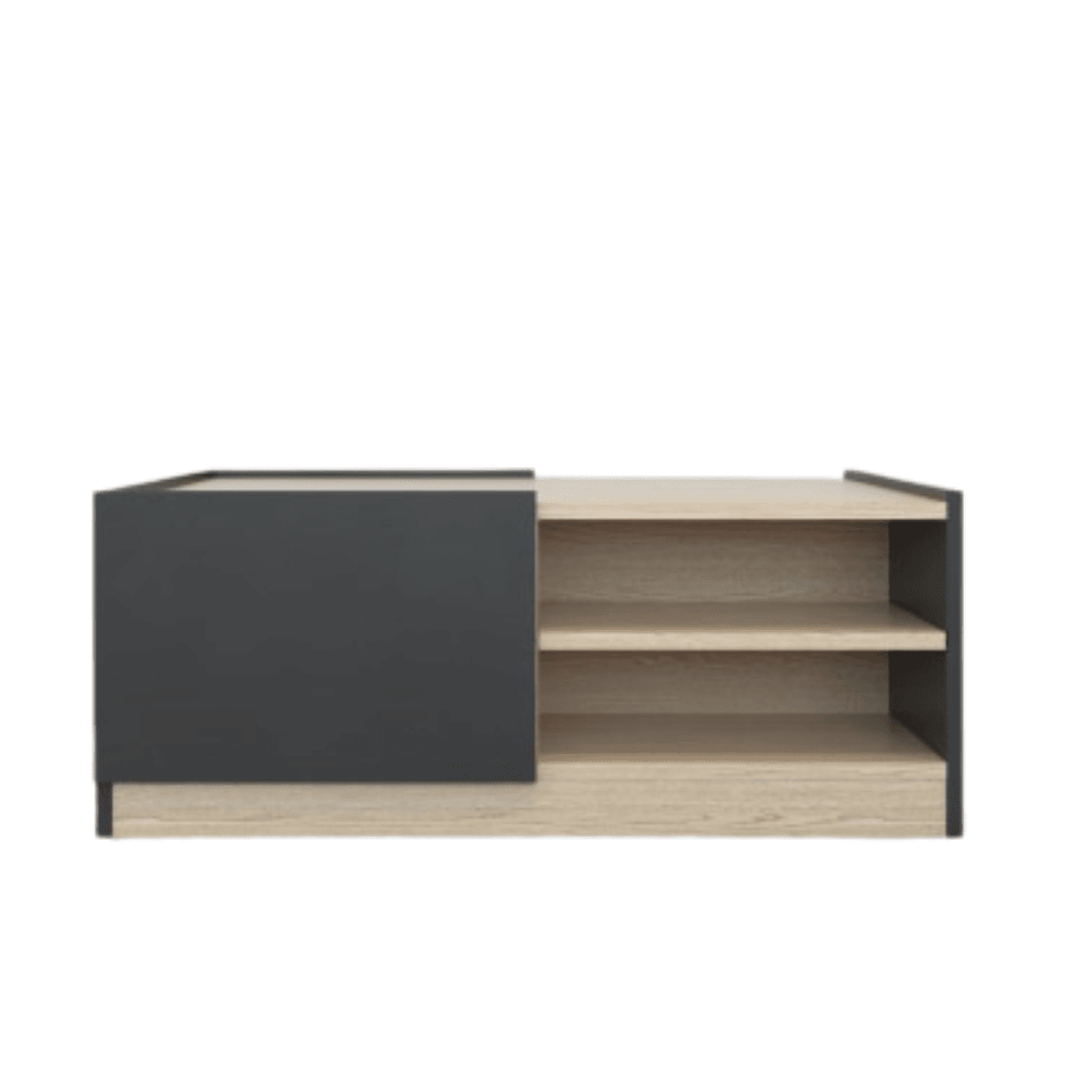 Eleanor Modern Open Shelf Coffee Table W/ 2-Doors - Oak/Black Fast shipping On sale