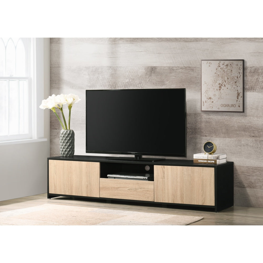 Elly Lowline Entertainment Unit TV Stand 180cm W/ 2 - Doors 1 - Drawer - Black/Oak Fast shipping On sale