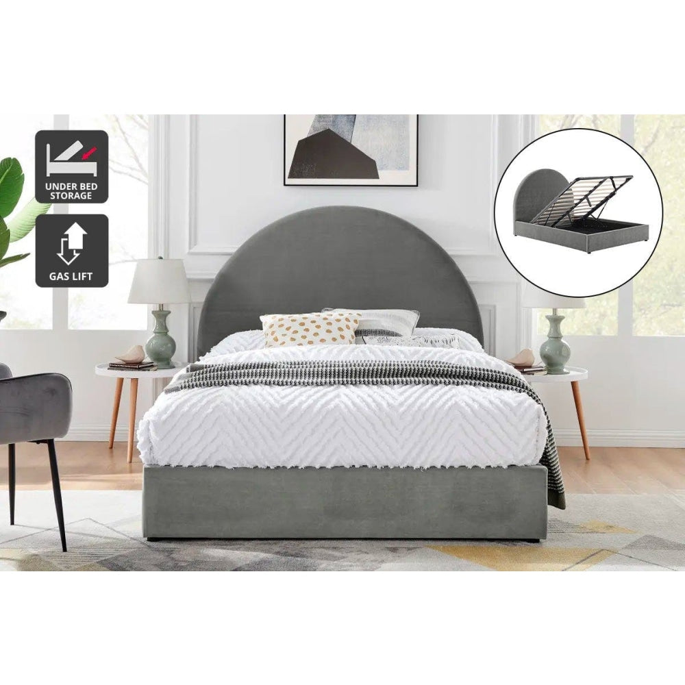 Eloise Curved Gas Lift Bed Frame - Light Grey King Fast shipping On sale