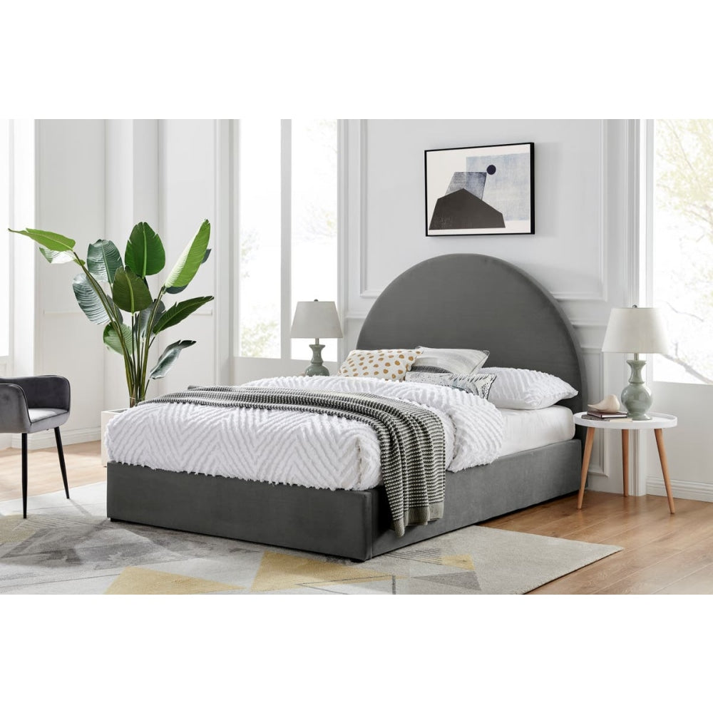 Eloise Curved Gas Lift Bed Frame - Light Grey King Fast shipping On sale