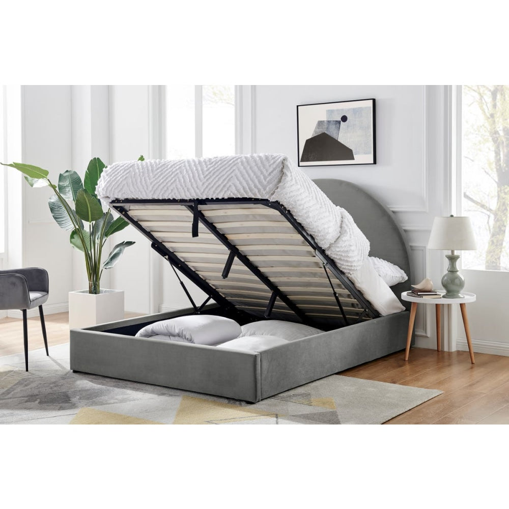 Eloise Curved Gas Lift Bed Frame - Light Grey King Fast shipping On sale