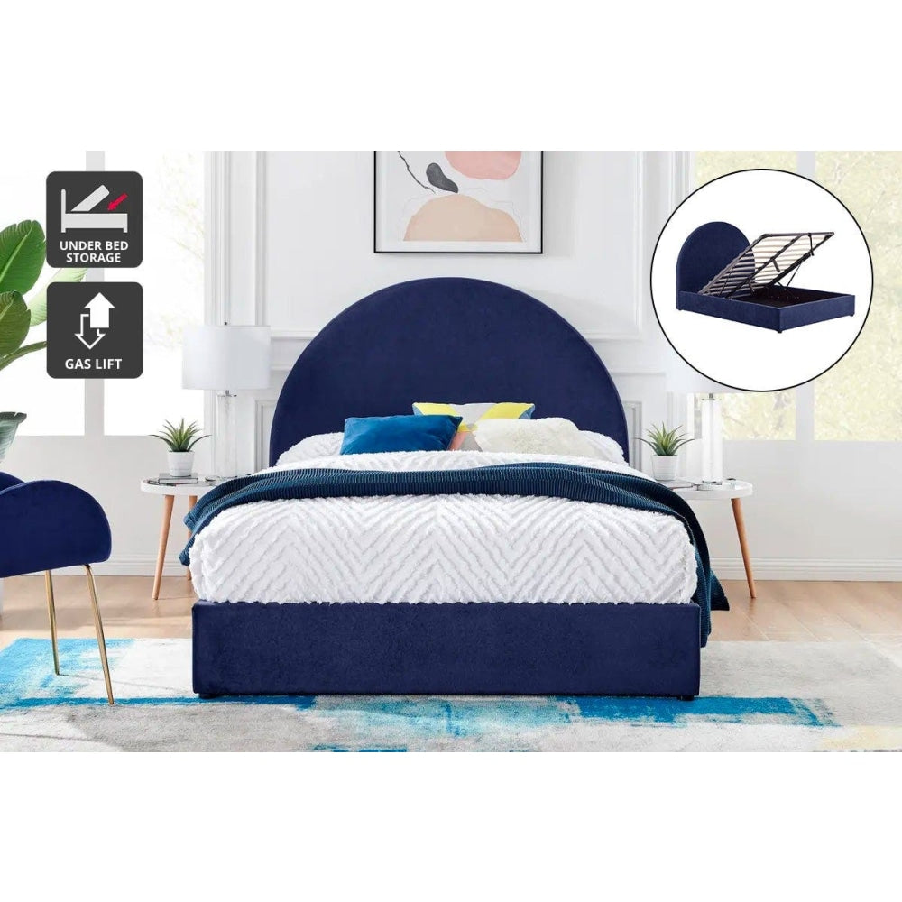 Eloise Curved Gas Lift Bed Frame - Navy King Fast shipping On sale