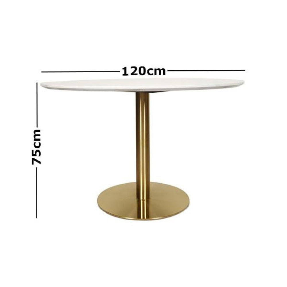 Elskar Round Dining Table With Marble Effect 120cm - Gold Metal Frame - White Agaria Fast shipping On sale