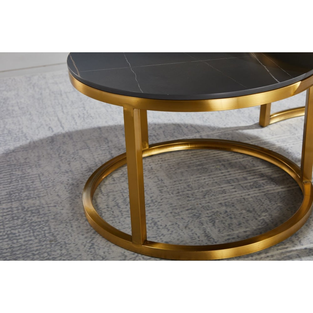 Emery Round Nesting Sintered Stone Coffee Table - Black & Gold Fast shipping On sale