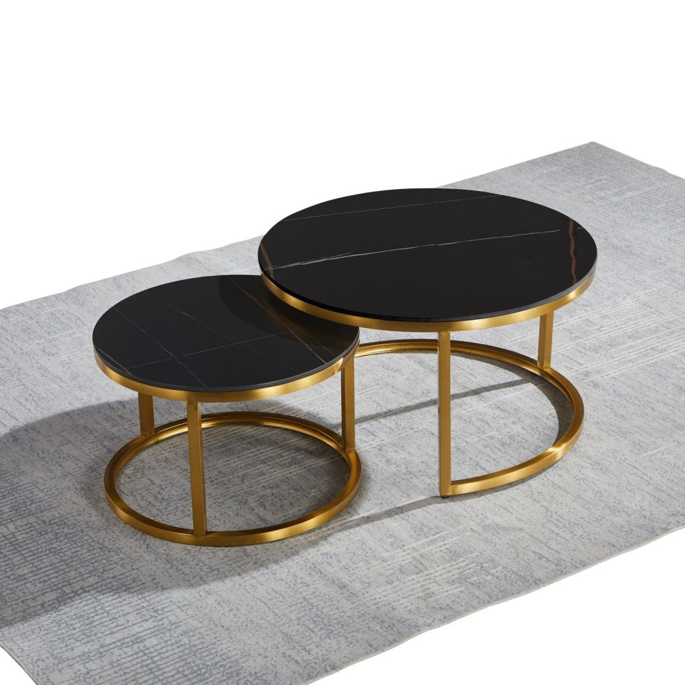 Emery Round Nesting Sintered Stone Coffee Table - Black & Gold Fast shipping On sale