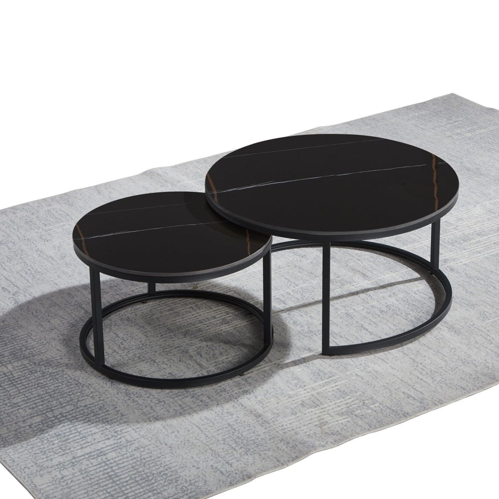 Emery Round Nesting Sintered Stone Coffee Table - Black Fast shipping On sale