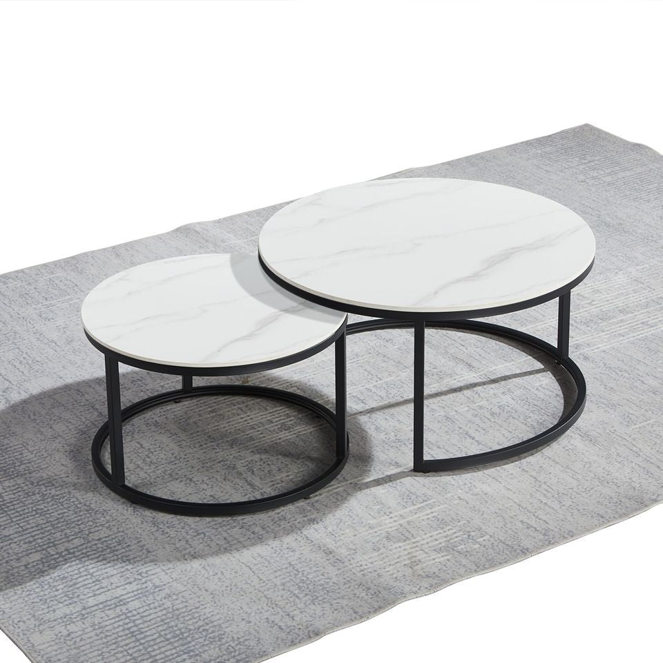 Emery Round Nesting Sintered Stone Coffee Table - Black & White Fast shipping On sale