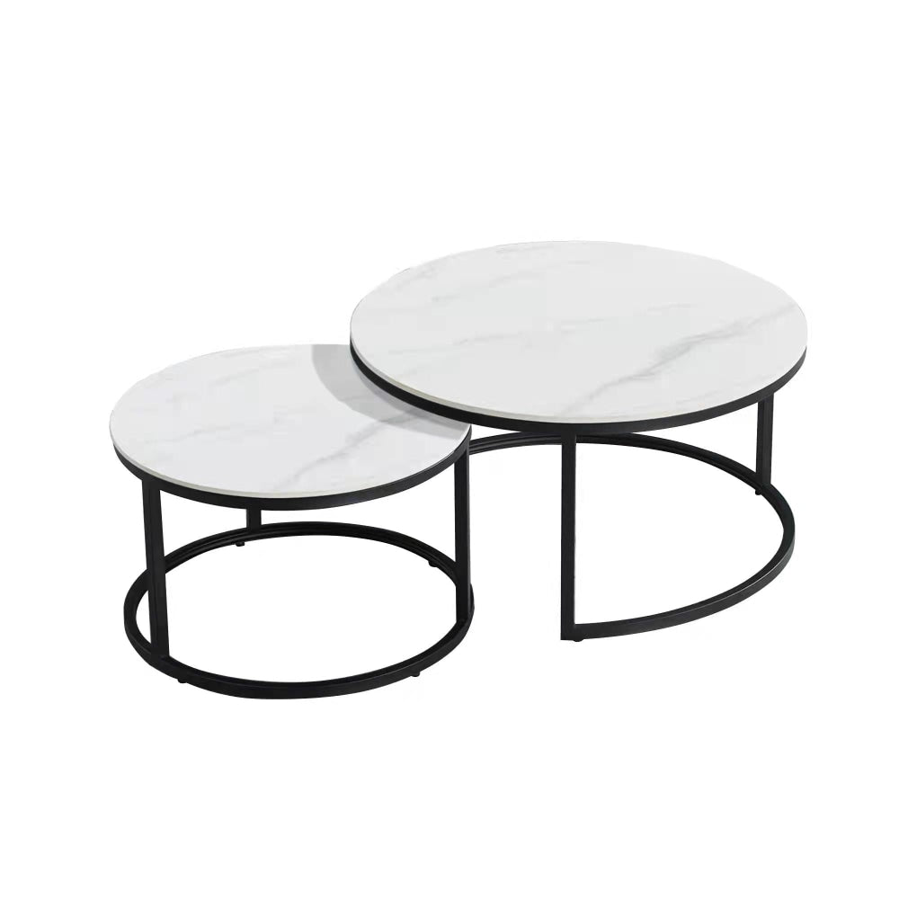 Emery Round Nesting Sintered Stone Coffee Table - Black & White Fast shipping On sale