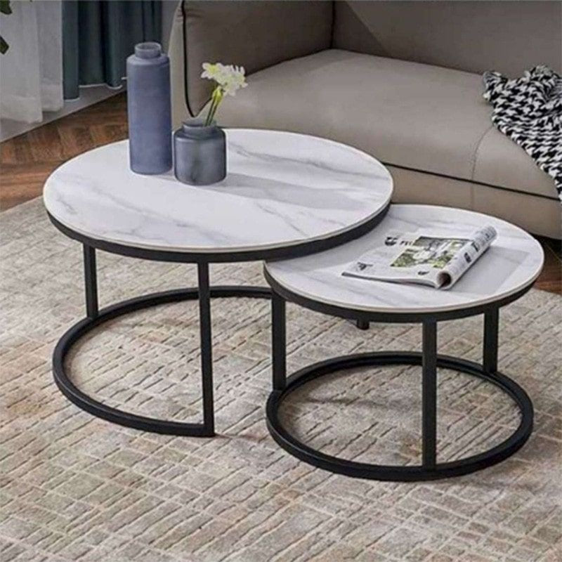 Emery Round Nesting Sintered Stone Coffee Table - Black & White Fast shipping On sale