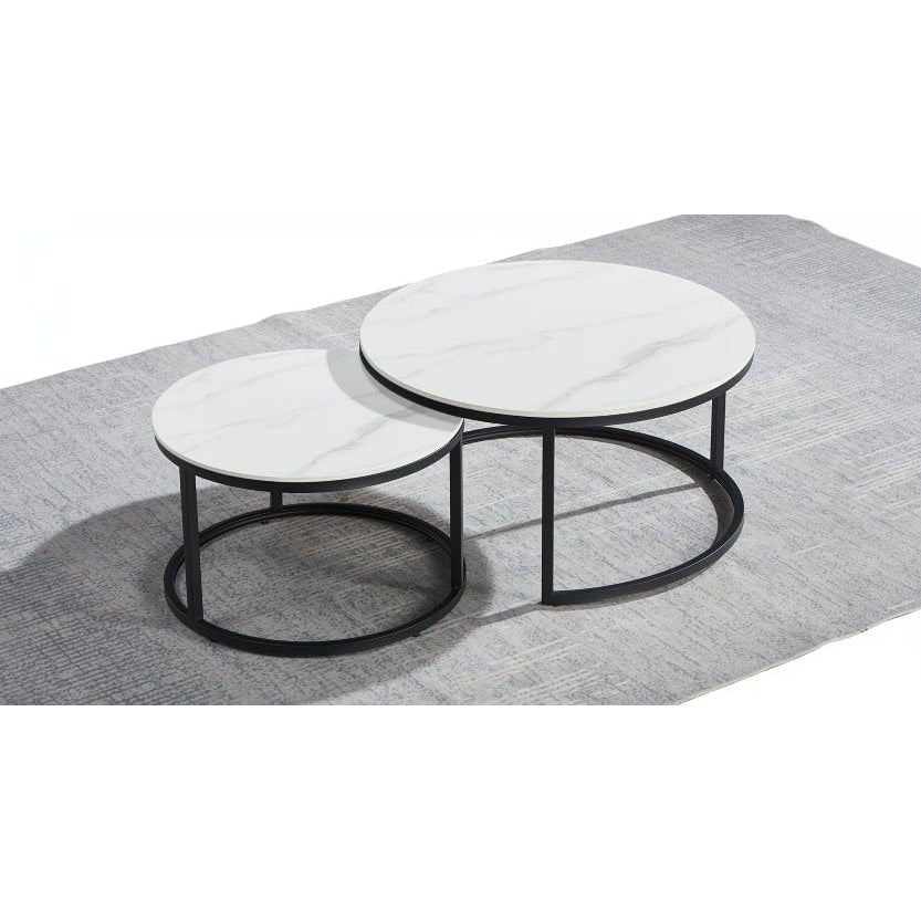 Emery Round Nesting Sintered Stone Coffee Table - Black & White Fast shipping On sale