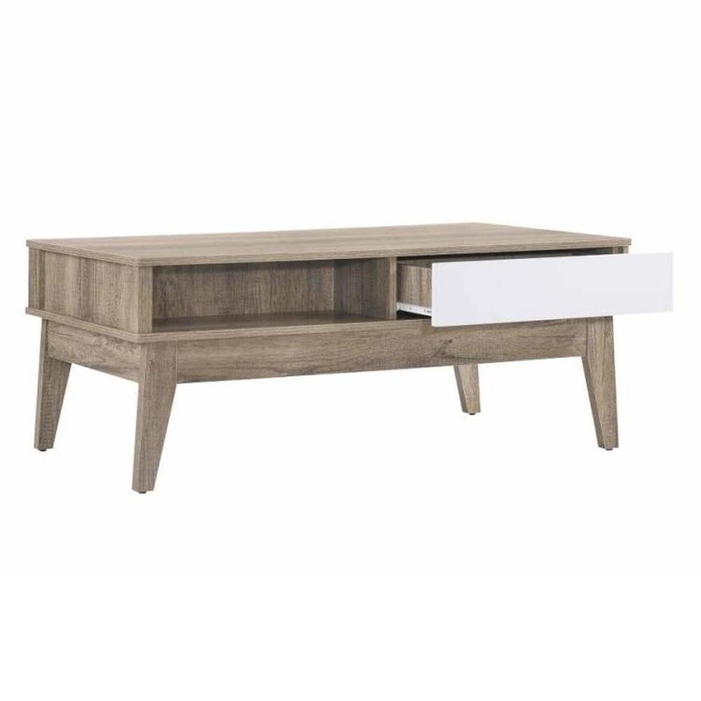 Endo 2 - Drawers Rectangular Wooden Coffee Table - Natural / White Fast shipping On sale