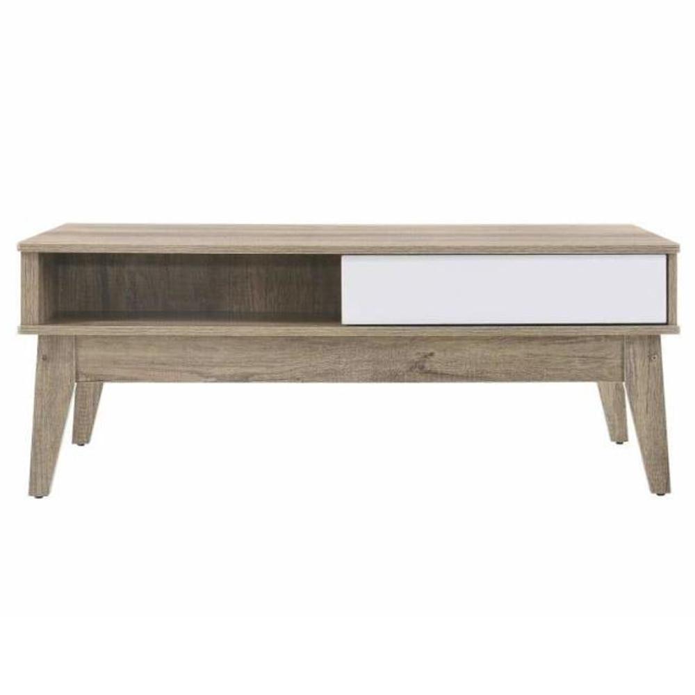 Endo 2-Drawers Rectangular Wooden Coffee Table - Natural / White Fast shipping On sale