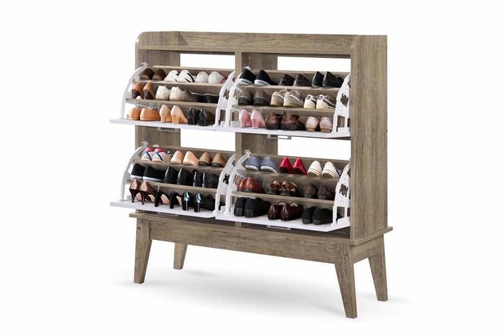 Endo 4-Drawers 12-Tiers Large Shoe Rack - Natural / White Cabinet Fast shipping On sale