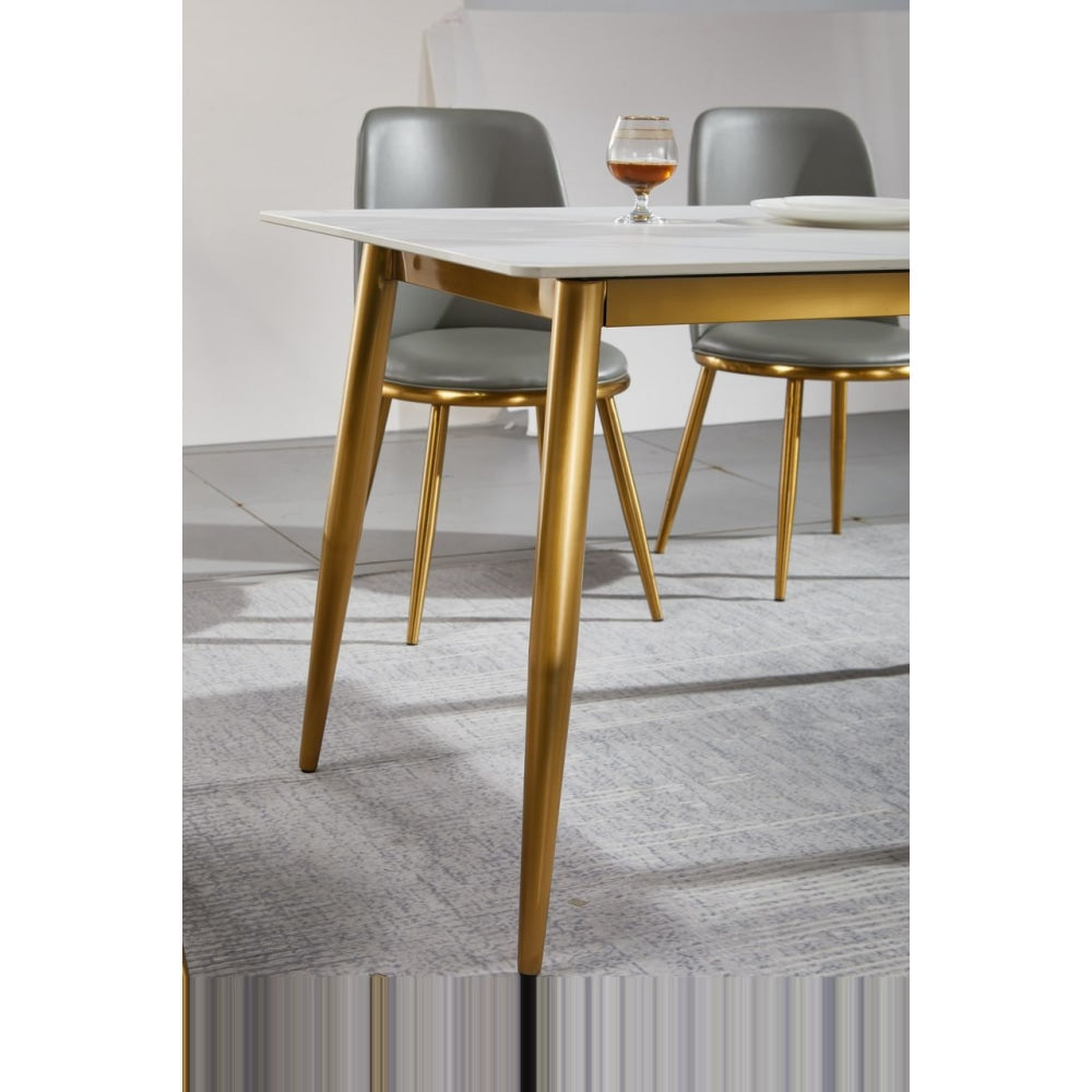 Eniko Rectangular Sintered Stone Dining Table 130cm - Gold & White Fast shipping On sale