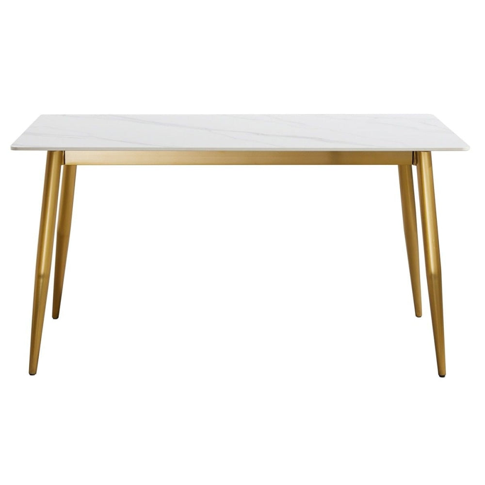 Eniko Rectangular Sintered Stone Dining Table 130cm - Gold & White Fast shipping On sale