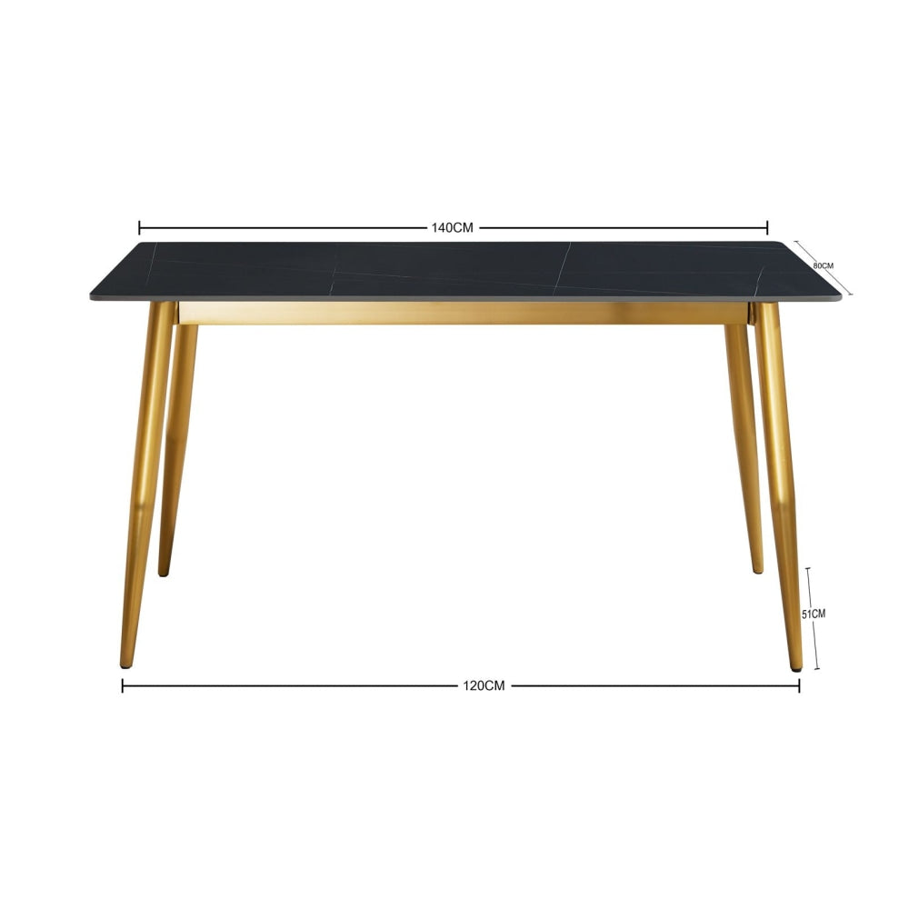 Eniko Rectangular Sintered Stone Dining Table 160cm - Black & Gold Fast shipping On sale