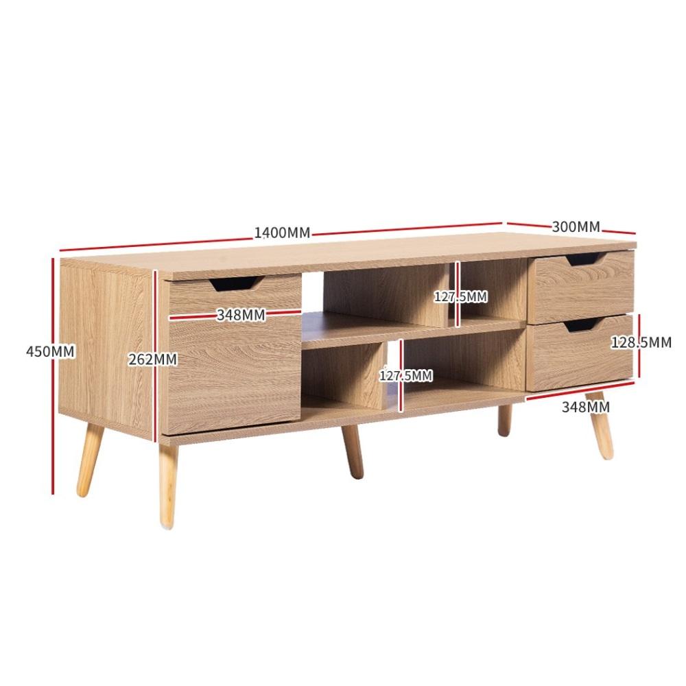 Entertainment Unit TV Stand Cabinet Storage Drawer Wooden Shelf 140cm Oak Fast shipping On sale