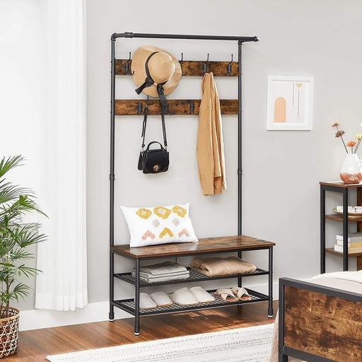 Entryway Hall Tree Coat Rack Stand182cm Shoe Bench with Shelves Rustic Brown Fast shipping On sale