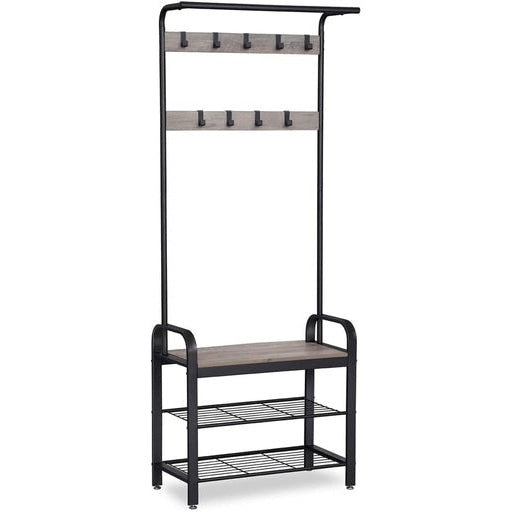 Entryway Hall Tree Coat Rack 183cm Shoe Bench with Shelves Greige and Black Fast shipping On sale