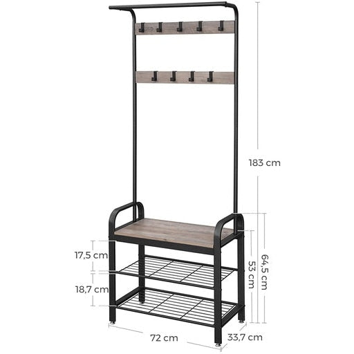 Entryway Hall Tree Coat Rack 183cm Shoe Bench with Shelves Greige and Black Fast shipping On sale