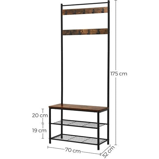 Entryway Hall Tree Coat Rack Stand 175cm Shoe Bench with Shelves Rustic Brown Fast shipping On sale